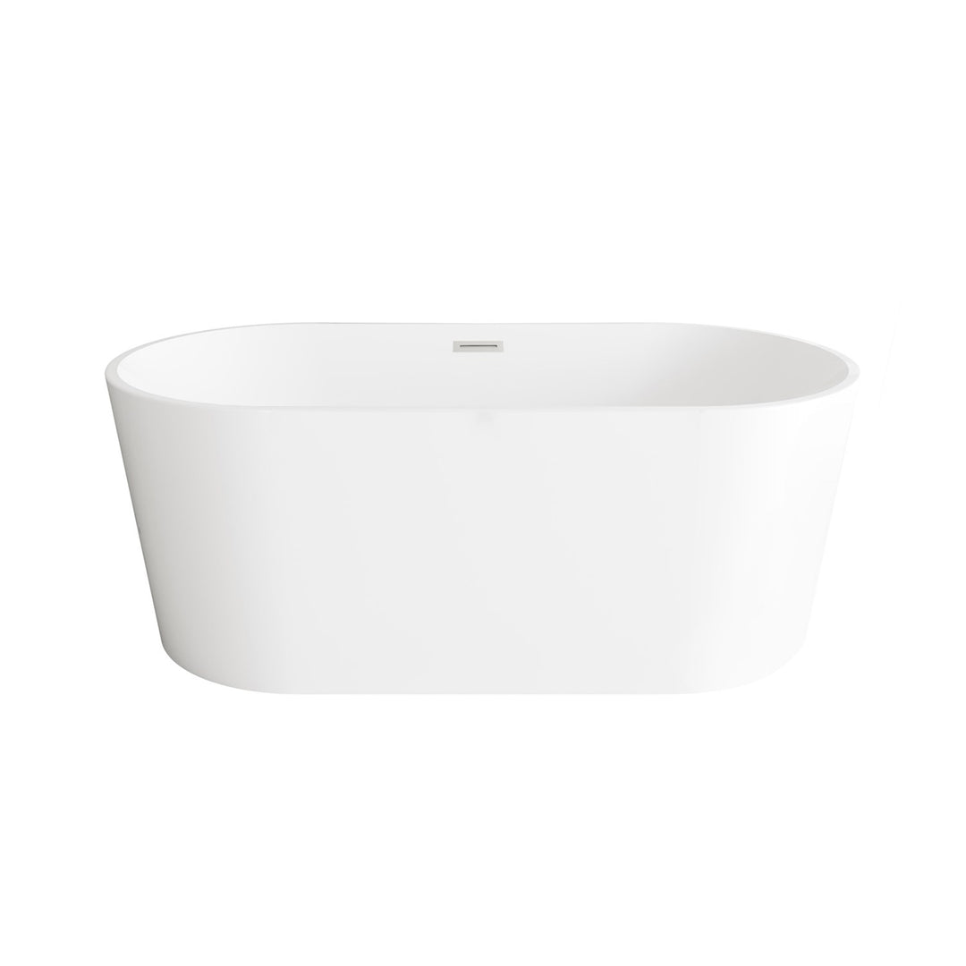 59 Inch Bathtub In Glossy White With Brushed Nickel Trim - View 3 - Joshua Marshal