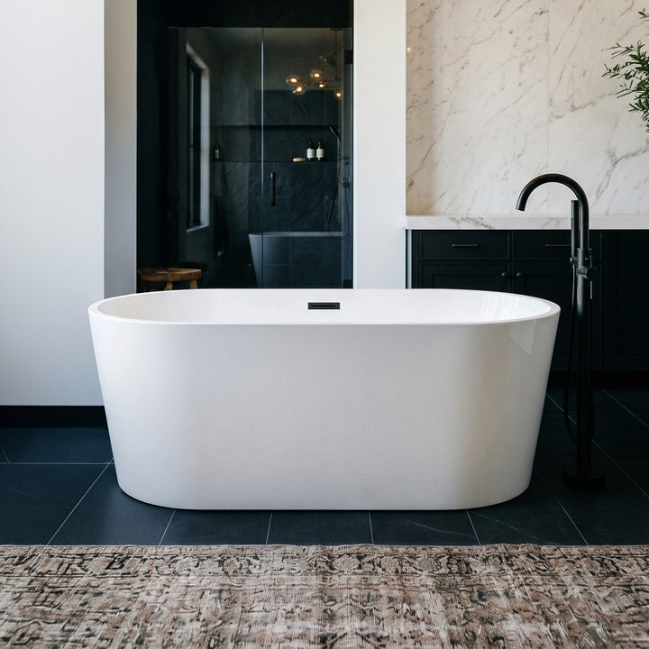 59 Inch Bathtub In Glossy White With Matte Black Trim Glossy White Finish - KITCHEN & BATH by Joshua Marshal