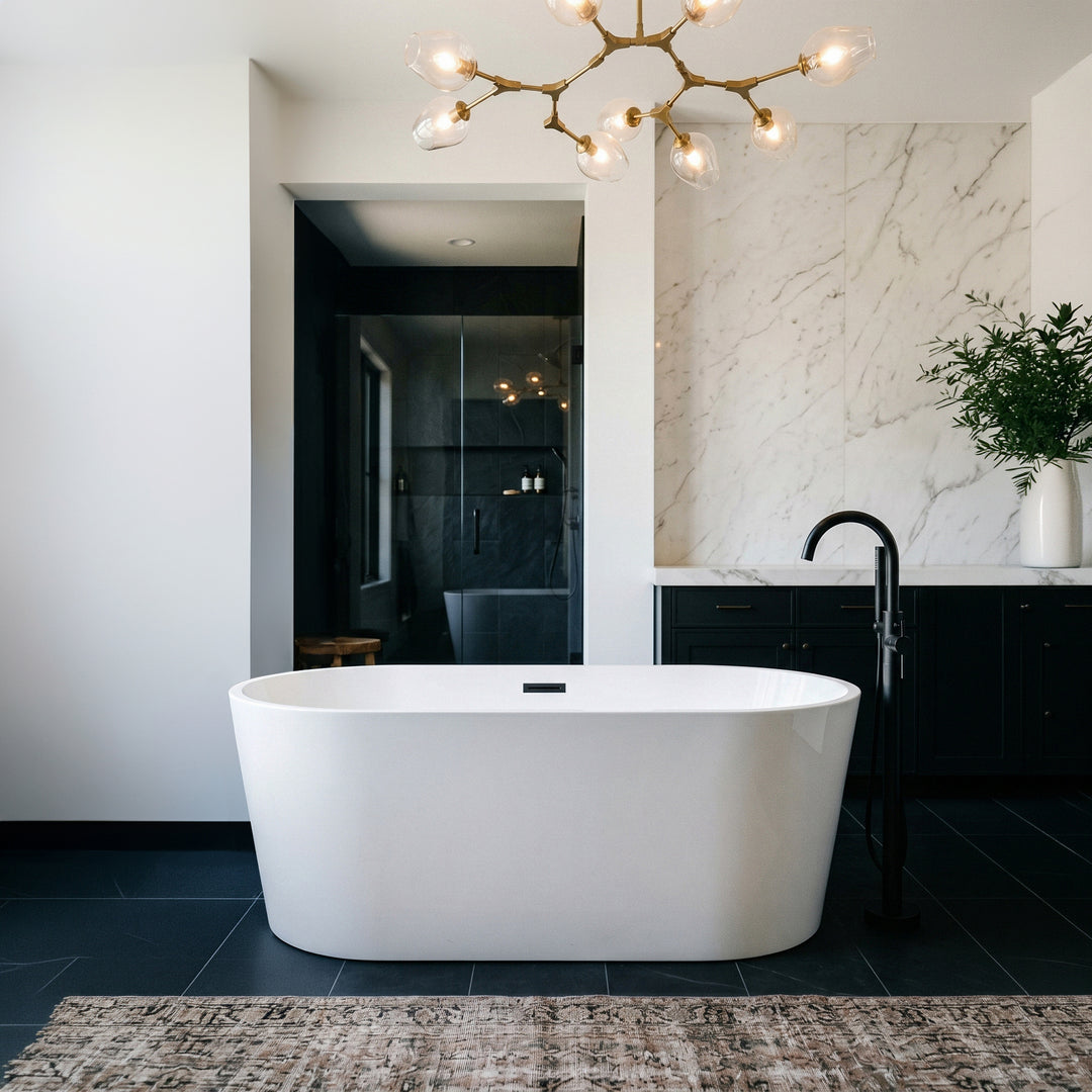 59 Inch Bathtub In Glossy White With Matte Black Trim - View 2 - Joshua Marshal