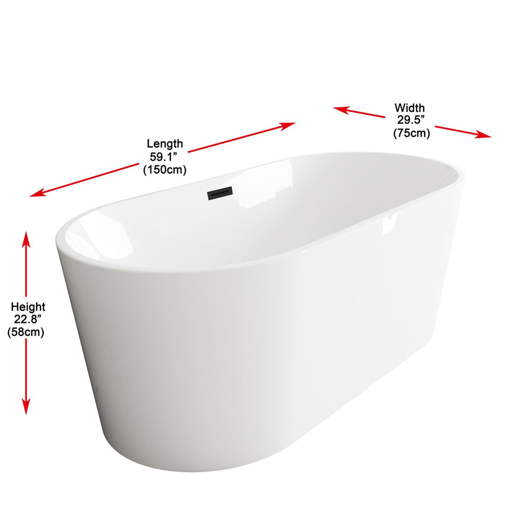 59 Inch Bathtub In Glossy White With Matte Black Trim - View 5 - Joshua Marshal