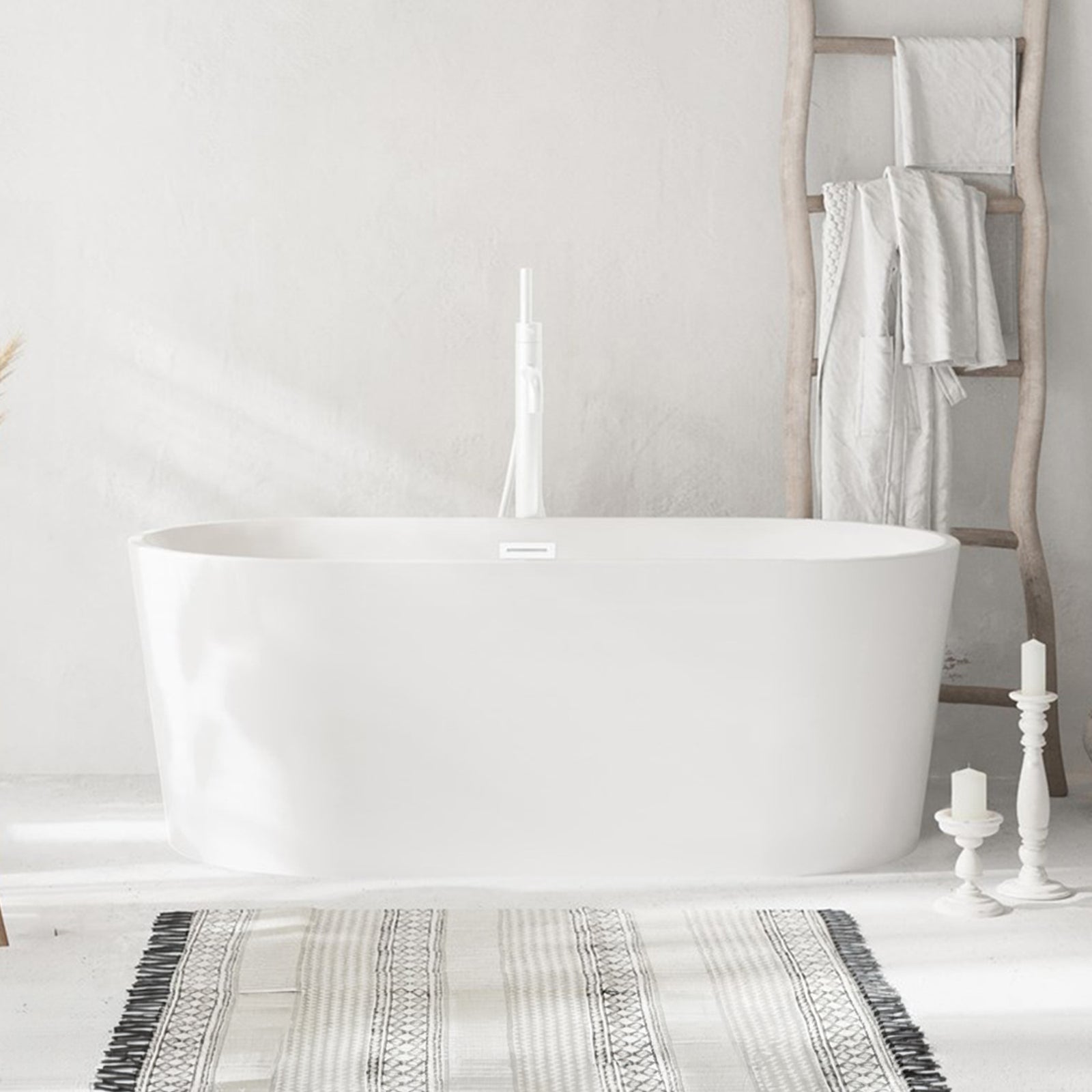 59 Inch Bathtub In Glossy White With Chrome Trim Glossy White Finish - KITCHEN & BATH by Joshua Marshal