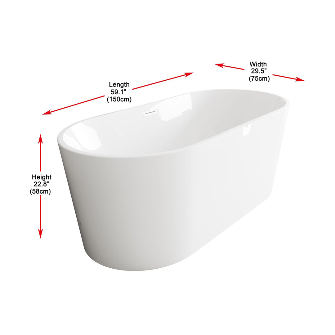 59 Inch Bathtub In Glossy White With Polished White Trim - View 5 - Joshua Marshal