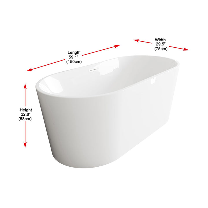 59 Inch Bathtub In Glossy White With Polished White Trim - View 5 - Joshua Marshal