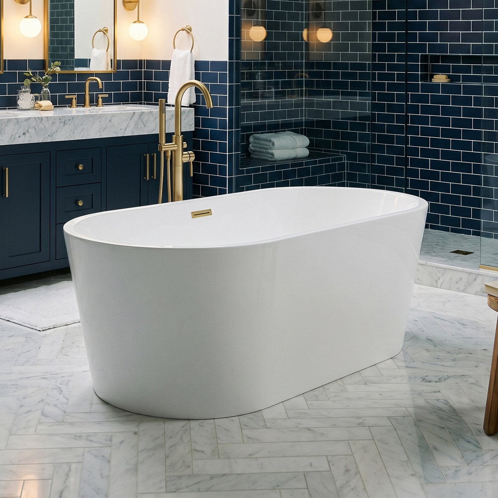 67 Inch Bathtub In Glossy White With Brushed Gold Trim Glossy White Finish - KITCHEN & BATH by Joshua Marshal