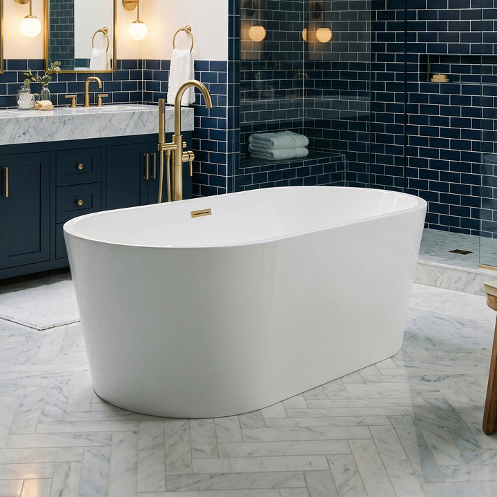 67 Inch Bathtub In Glossy White With Brushed Gold Trim Glossy White Finish - KITCHEN & BATH by Joshua Marshal