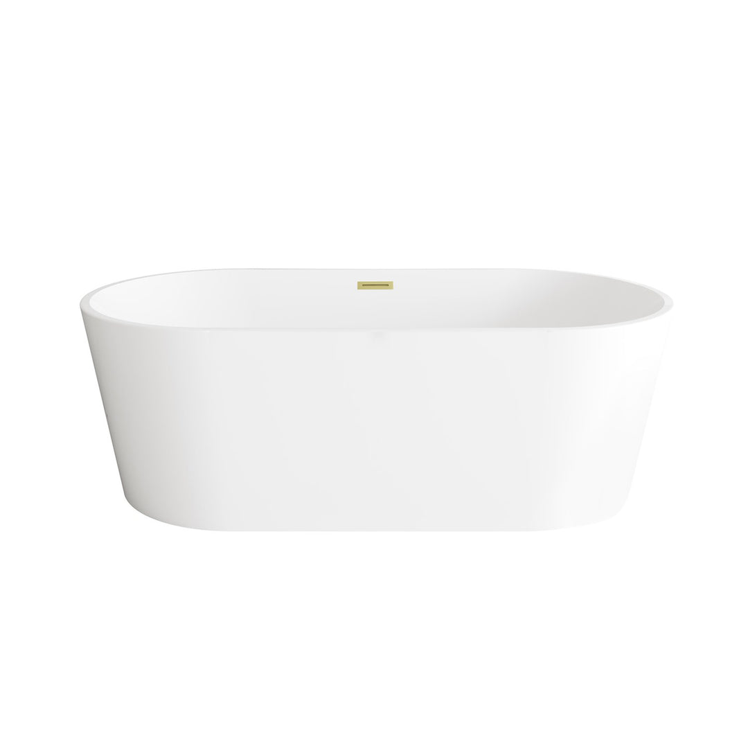 67 Inch Bathtub In Glossy White With Brushed Gold Trim - View 3 - Joshua Marshal