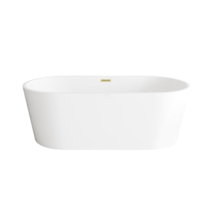 67 Inch Bathtub In Glossy White With Brushed Gold Trim - View 3 - Joshua Marshal