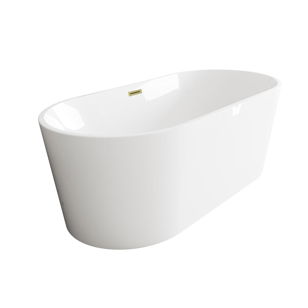 67 Inch Bathtub In Glossy White With Brushed Gold Trim - View 4 - Joshua Marshal
