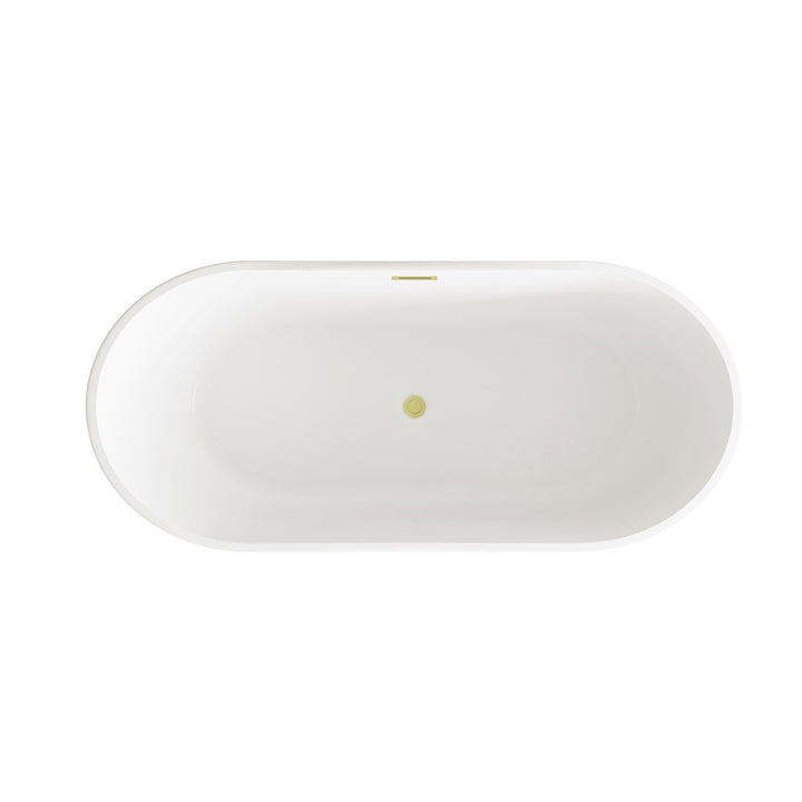 67 Inch Bathtub In Glossy White With Brushed Gold Trim - View 5 - Joshua Marshal