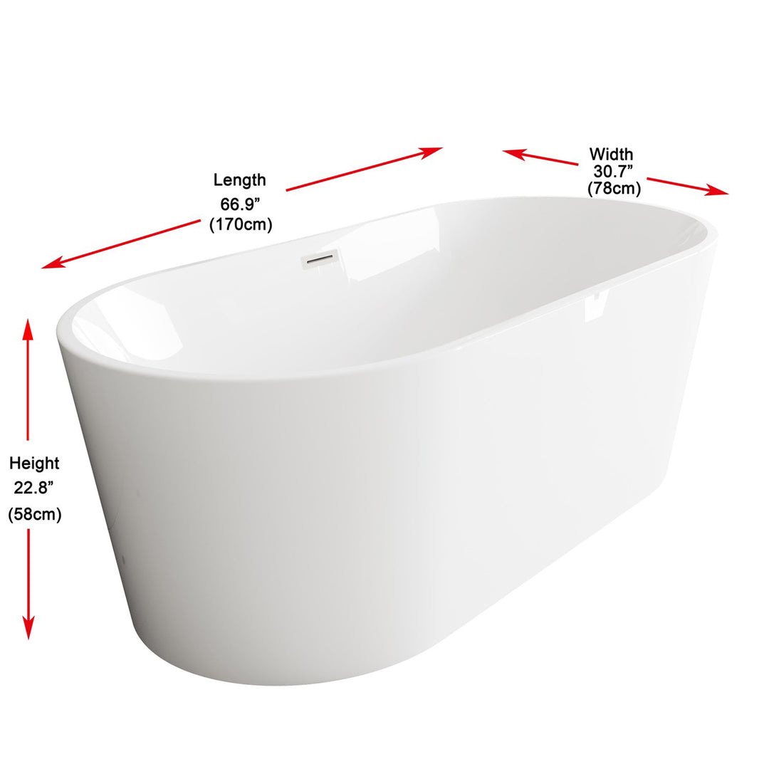 67 Inch Bathtub In Glossy White With Brushed Nickel Trim - View 6 - Joshua Marshal