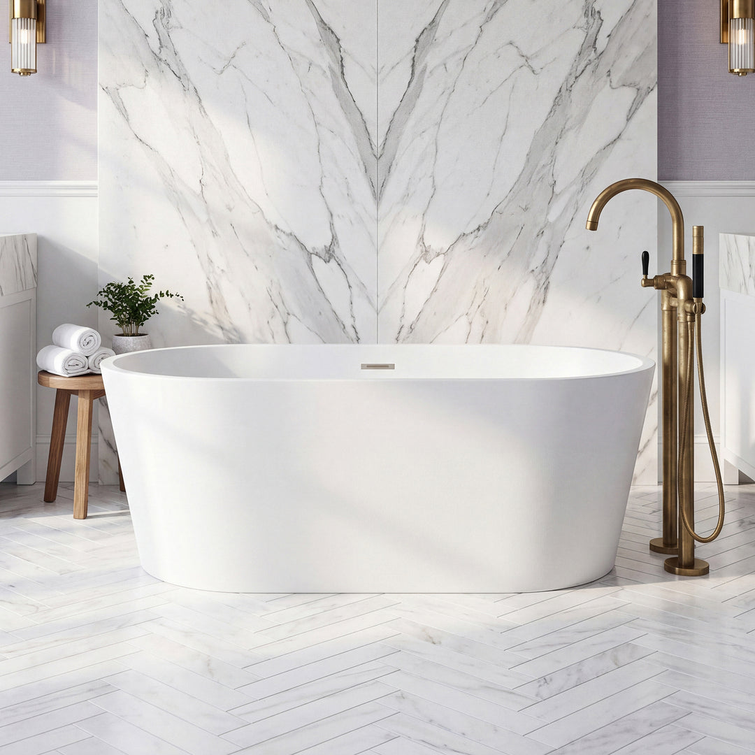 67 Inch Bathtub In Glossy White With Matte Black Trim Glossy White Finish - KITCHEN & BATH by Joshua Marshal