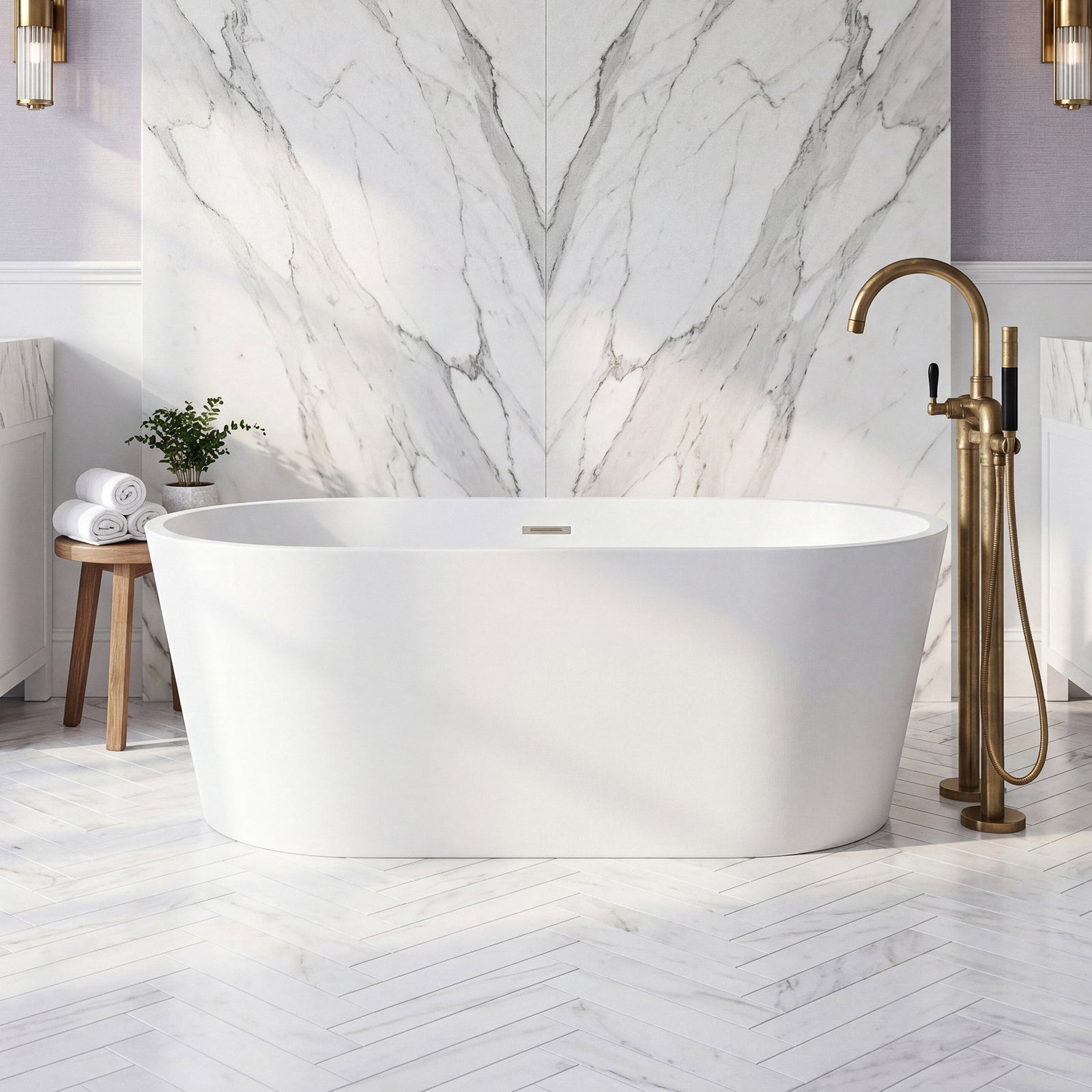 67 Inch Bathtub In Glossy White With Matte Black Trim Glossy White Finish - KITCHEN & BATH by Joshua Marshal