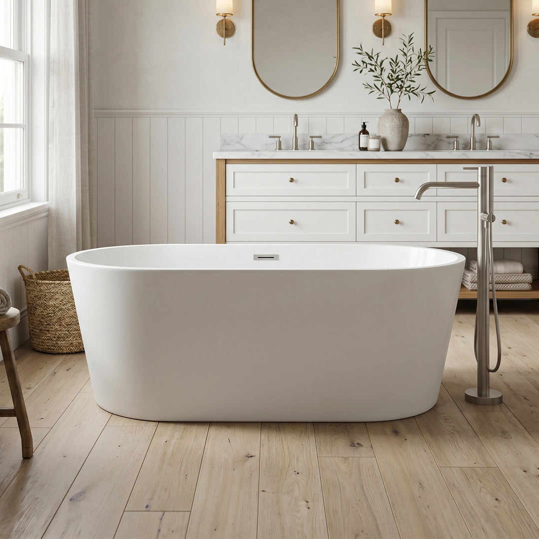 67 Inch Bathtub In Glossy White With Chrome Trim Glossy White Finish - KITCHEN & BATH by Joshua Marshal