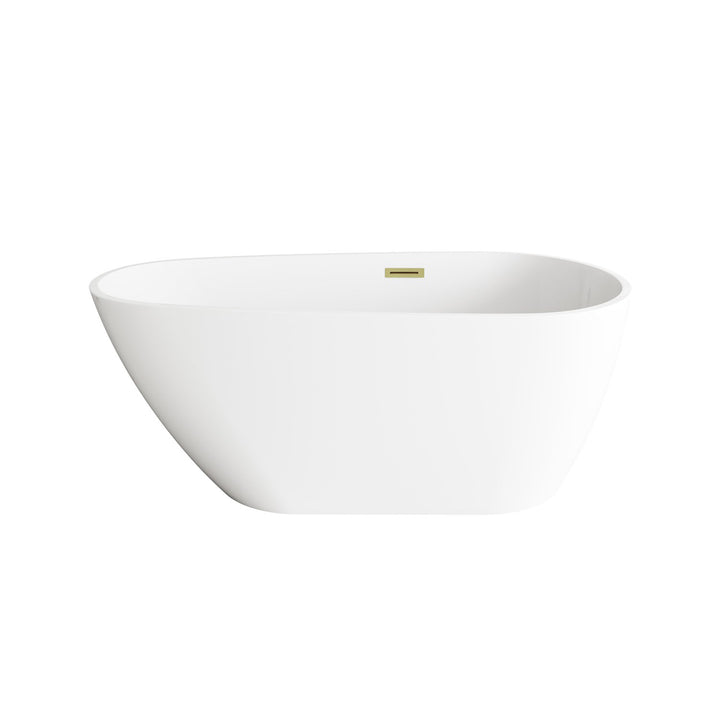 59 Inch Bathtub In Glossy White With Brushed Gold Trim - View 3 - Joshua Marshal