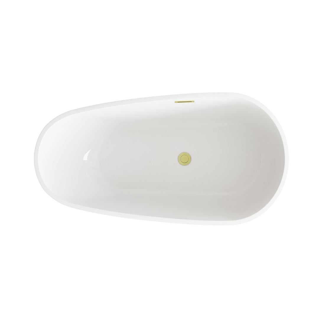 59 Inch Bathtub In Glossy White With Brushed Gold Trim - View 5 - Joshua Marshal