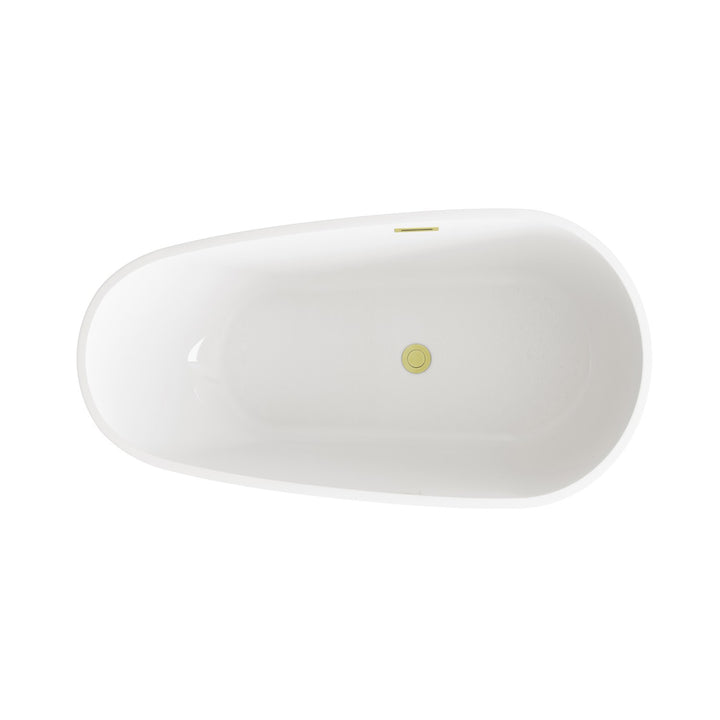 59 Inch Bathtub In Glossy White With Brushed Gold Trim - View 5 - Joshua Marshal