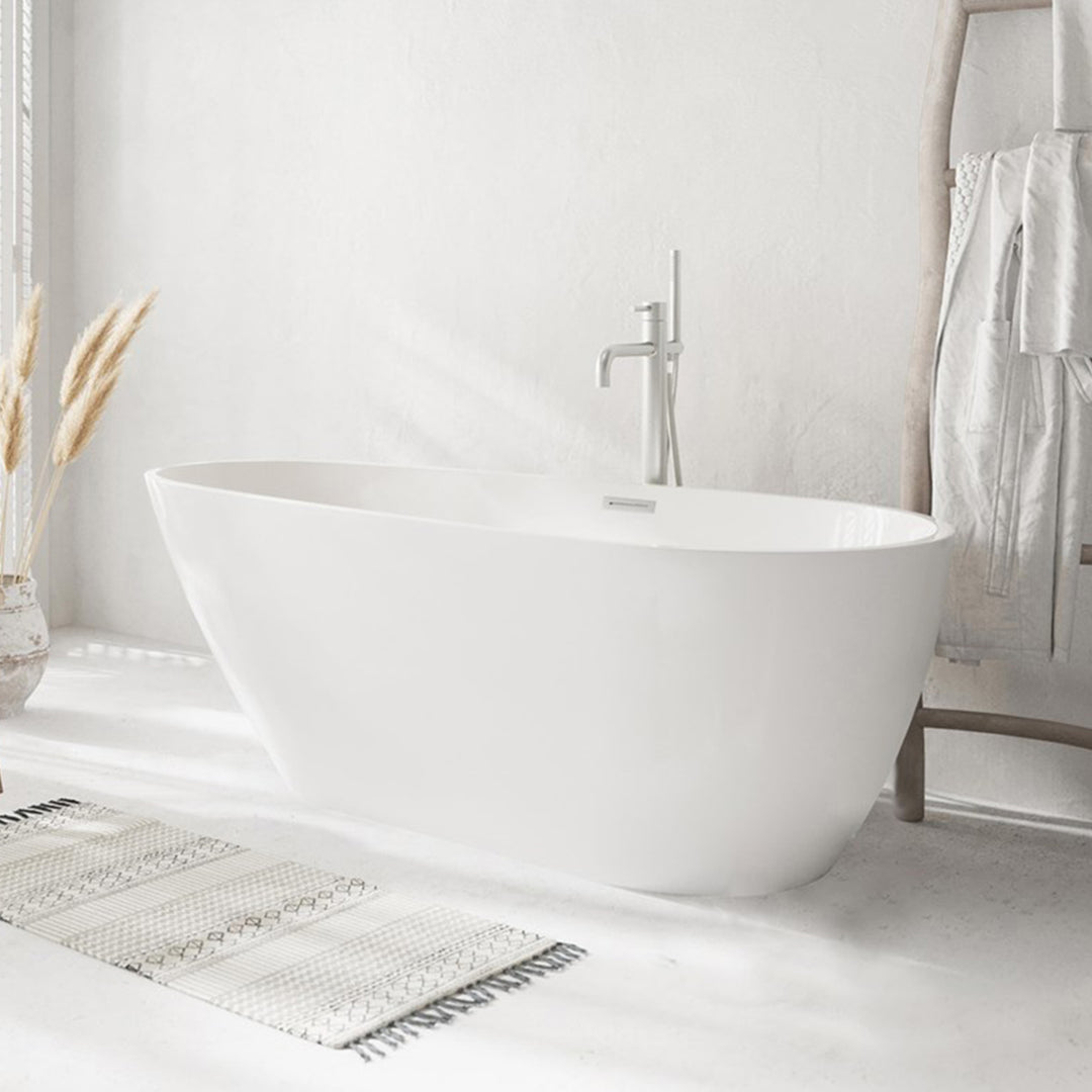 59 Inch Bathtub In Glossy White With Brushed Nickel Trim Glossy White Finish - KITCHEN & BATH by Joshua Marshal
