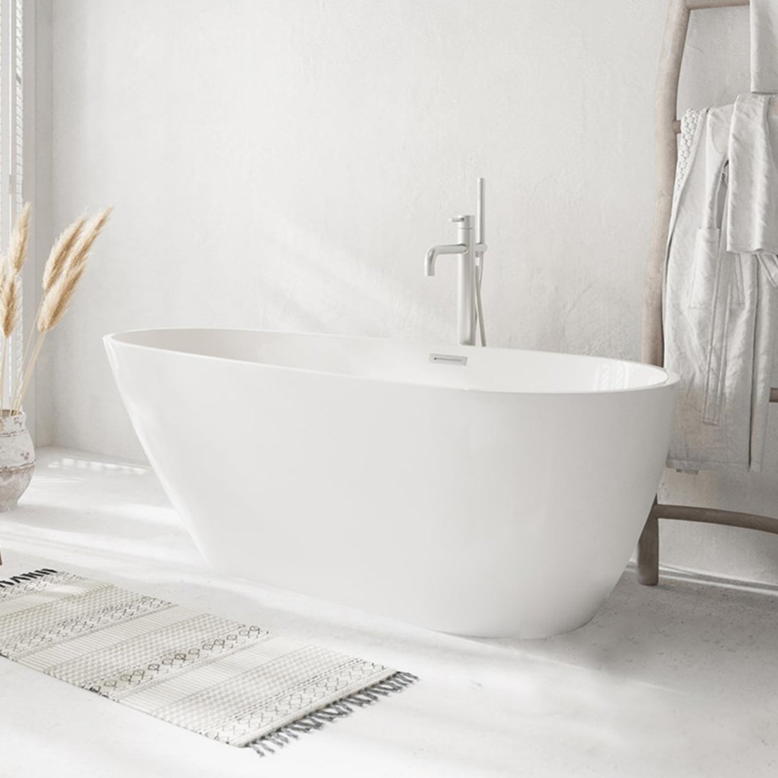 59 Inch Bathtub In Glossy White With Brushed Nickel Trim Glossy White Finish - KITCHEN & BATH by Joshua Marshal