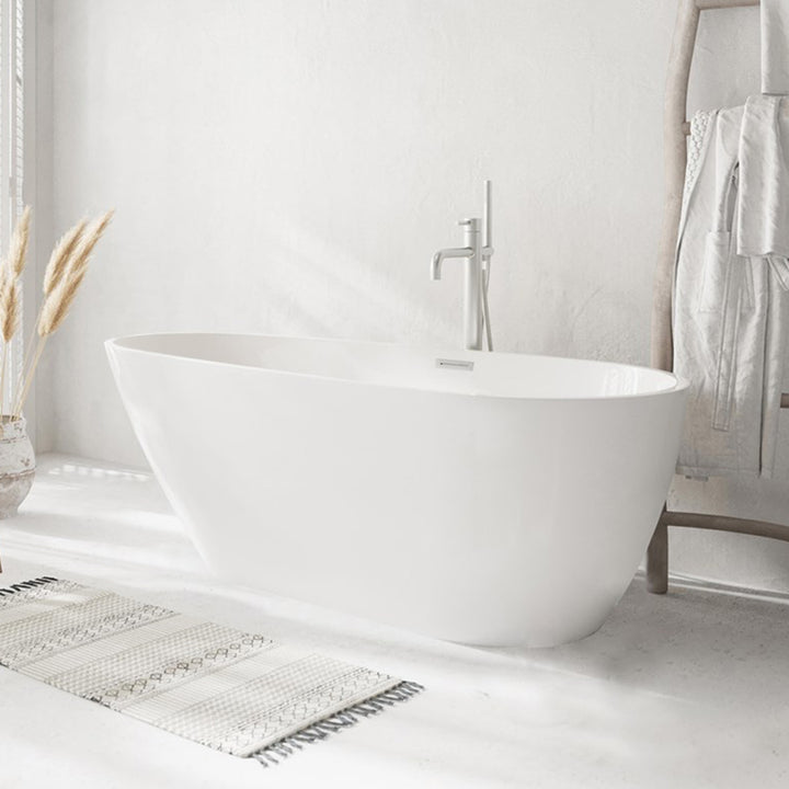 59 Inch Bathtub In Glossy White With Brushed Nickel Trim Glossy White Finish - KITCHEN & BATH by Joshua Marshal