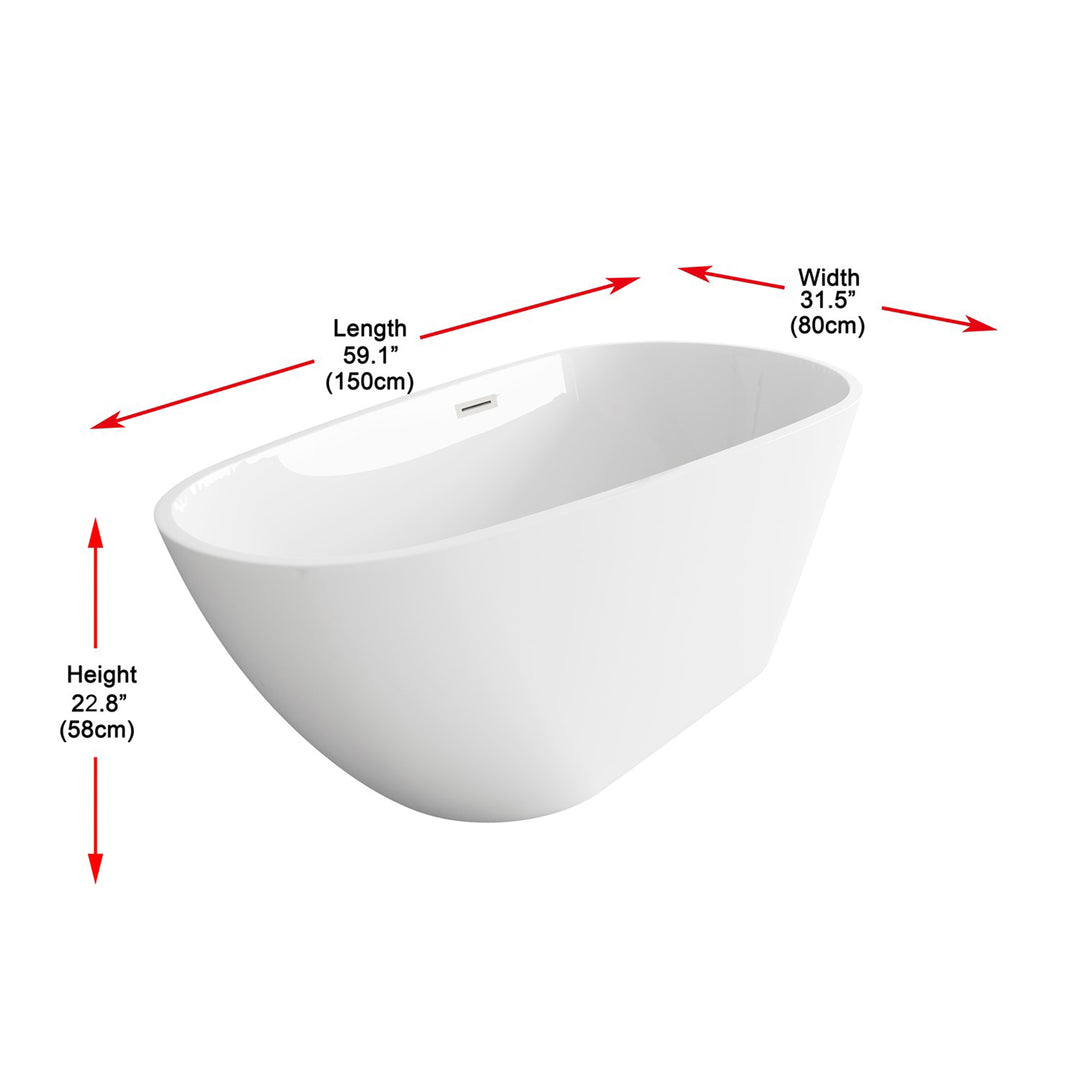 59 Inch Bathtub In Glossy White With Brushed Nickel Trim - View 5 - Joshua Marshal