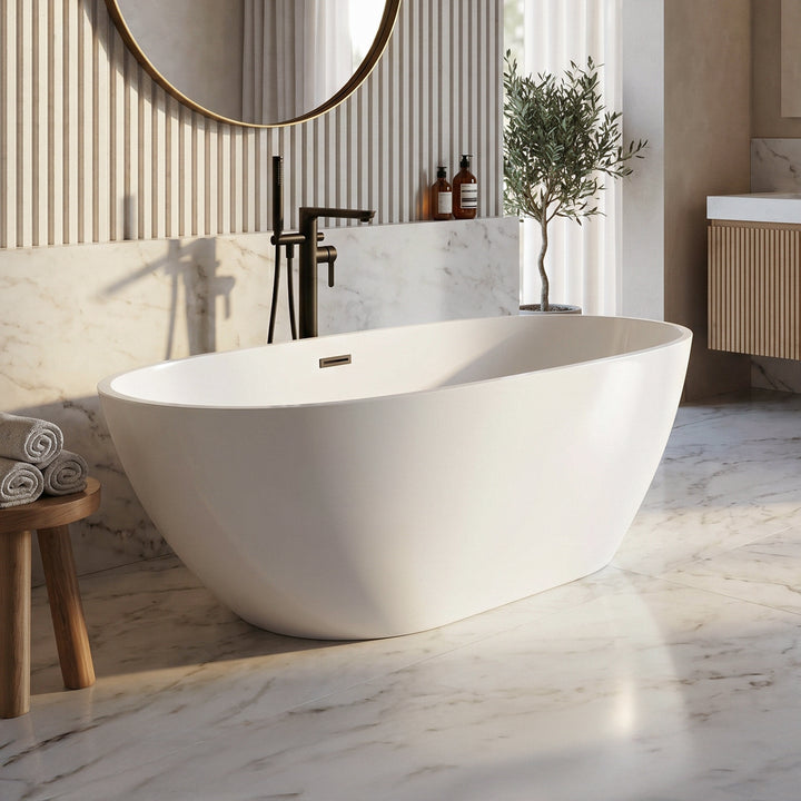 67 Inch Bathtub In Glossy White With Matte Black Trim Glossy White Finish - KITCHEN & BATH by Joshua Marshal