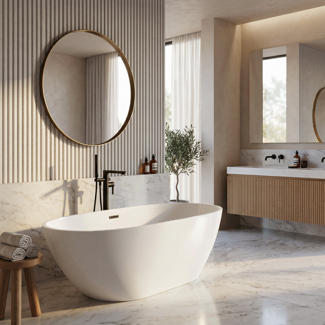 67 Inch Bathtub In Glossy White With Matte Black Trim - View 2 - Joshua Marshal