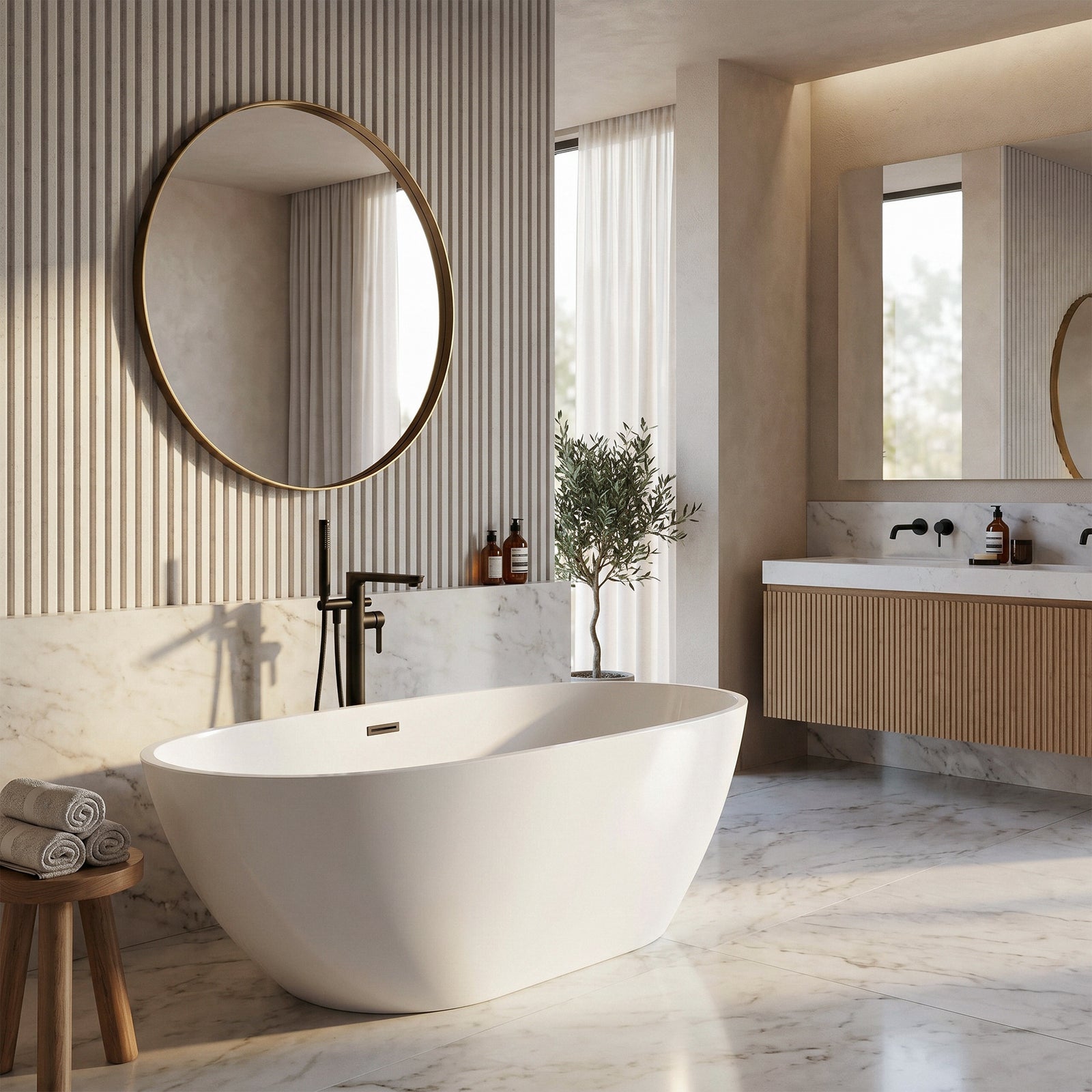 67 Inch Bathtub In Glossy White With Matte Black Trim - View 2 - Joshua Marshal