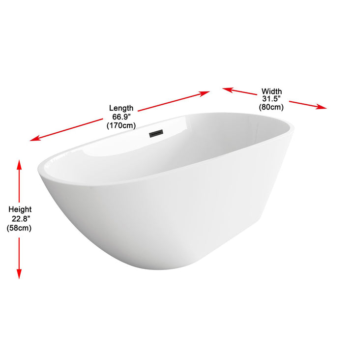 67 Inch Bathtub In Glossy White With Matte Black Trim - View 4 - Joshua Marshal