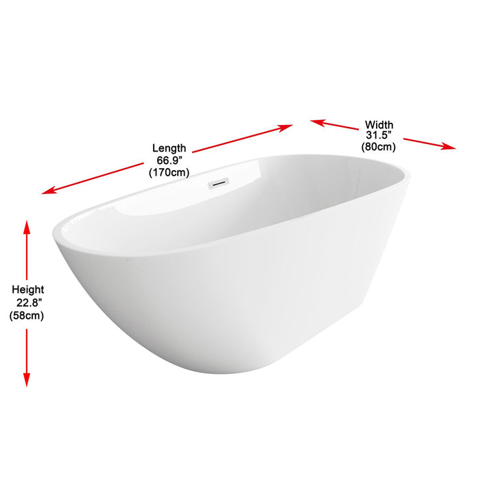 67 Inch Bathtub In Glossy White With Chrome Trim - View 5 - Joshua Marshal