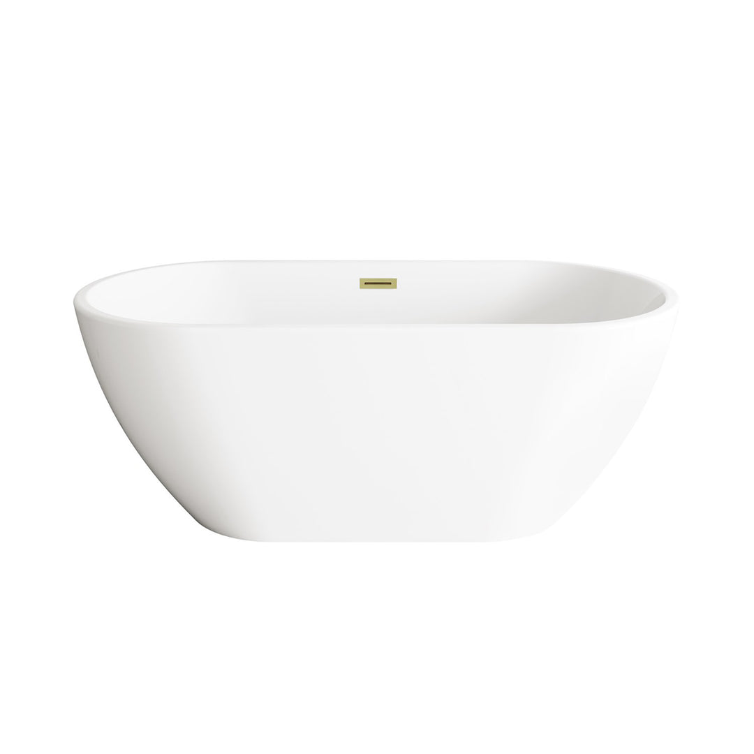 59 Inch Bathtub In Glossy White With Brushed Gold Trim - View 3 - Joshua Marshal