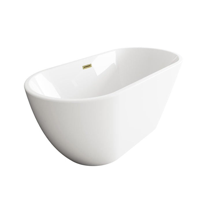 59 Inch Bathtub In Glossy White With Brushed Gold Trim - View 4 - Joshua Marshal