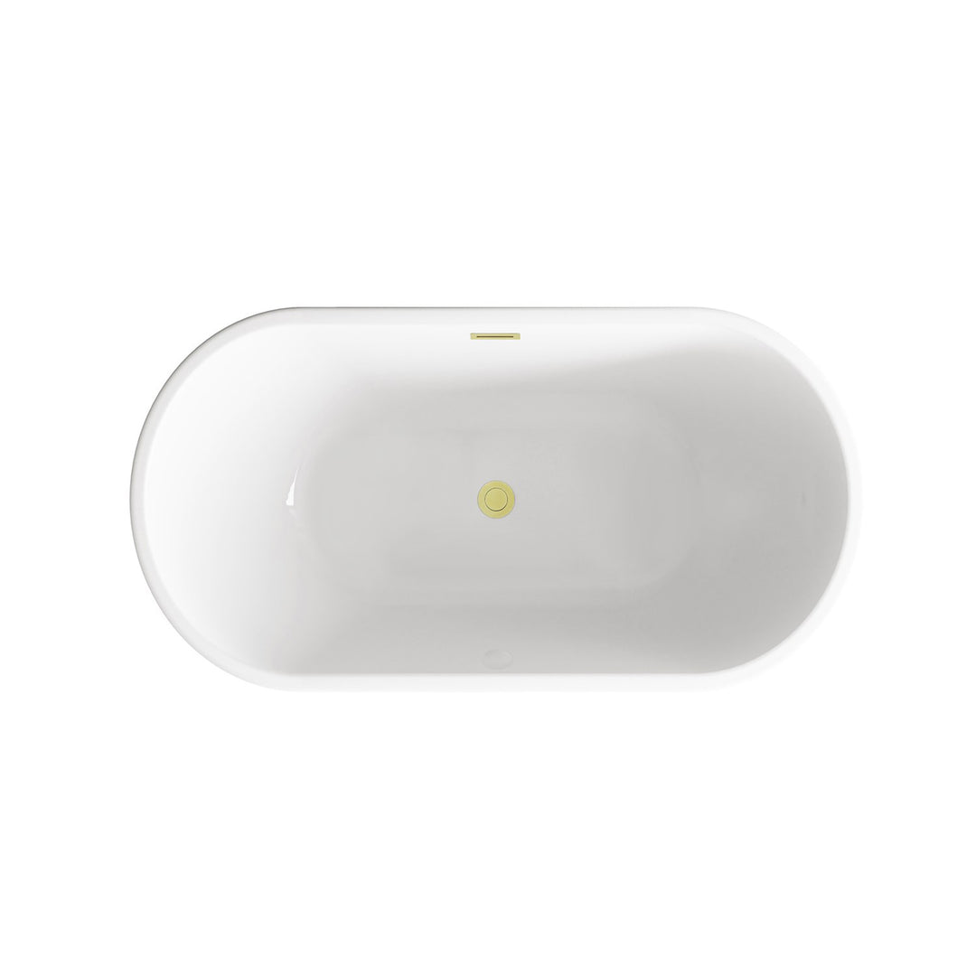 59 Inch Bathtub In Glossy White With Brushed Gold Trim - View 6 - Joshua Marshal