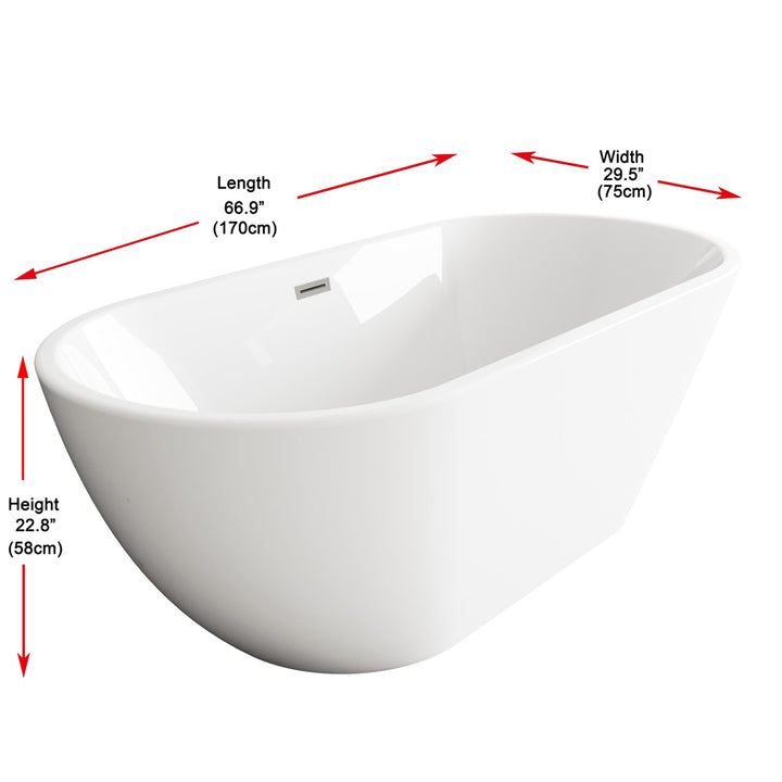 67 Inch Bathtub In Glossy White With Brushed Nickel Trim - View 5 - Joshua Marshal