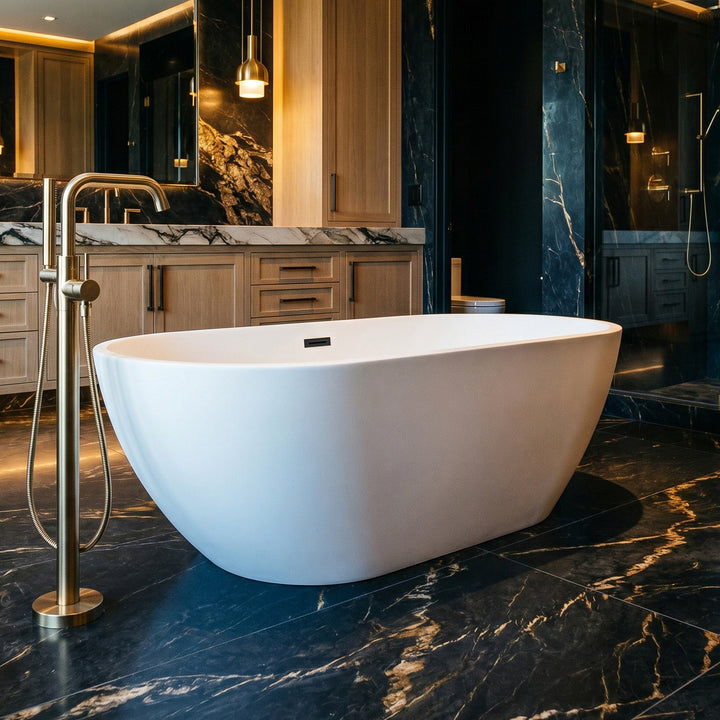 67 Inch Bathtub In Glossy White With Matte Black Trim Glossy White Finish - KITCHEN & BATH by Joshua Marshal