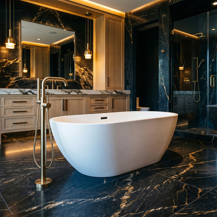 67 Inch Bathtub In Glossy White With Matte Black Trim - View 2 - Joshua Marshal
