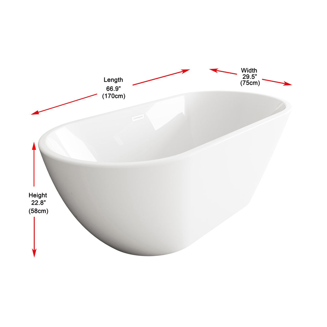 67 Inch Bathtub In Glossy White With Polished White Trim - View 5 - Joshua Marshal