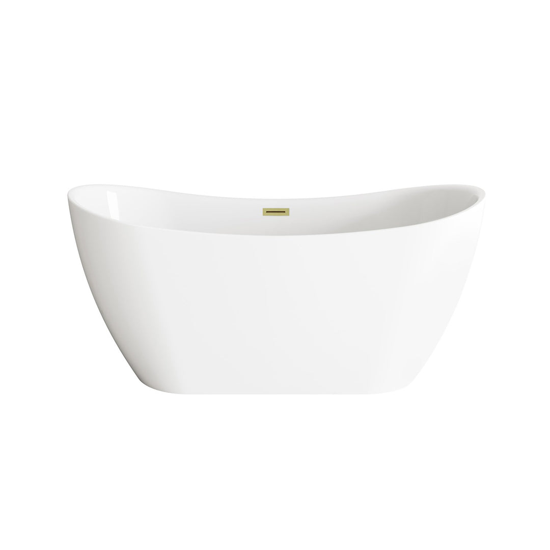 59 Inch Bathtub In Glossy White With Brushed Gold Trim - View 3 - Joshua Marshal