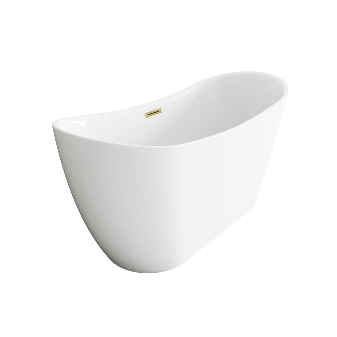 59 Inch Bathtub In Glossy White With Brushed Gold Trim - View 4 - Joshua Marshal