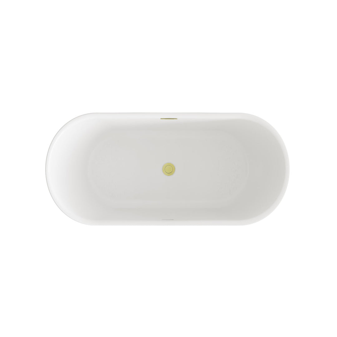 59 Inch Bathtub In Glossy White With Brushed Gold Trim - View 6 - Joshua Marshal