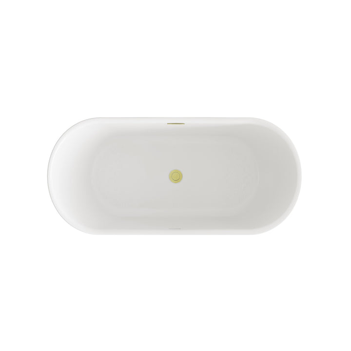 59 Inch Bathtub In Glossy White With Brushed Gold Trim - View 6 - Joshua Marshal