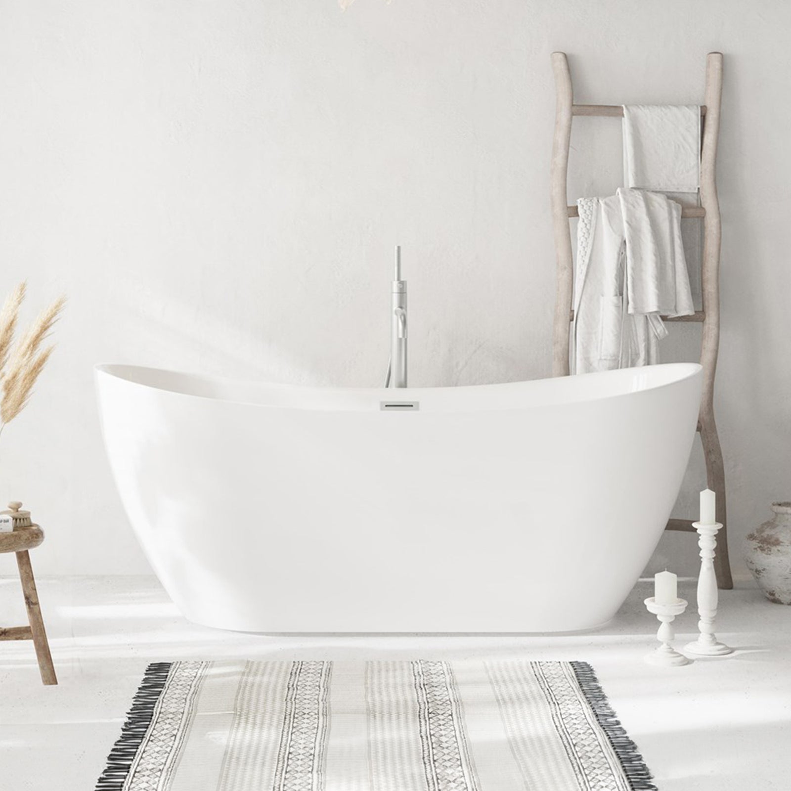 67 Inch Bathtub In Glossy White With Brushed Nickel Trim Glossy White Finish - KITCHEN & BATH by Joshua Marshal