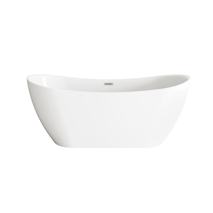 67 Inch Bathtub In Glossy White With Brushed Nickel Trim - View 3 - Joshua Marshal