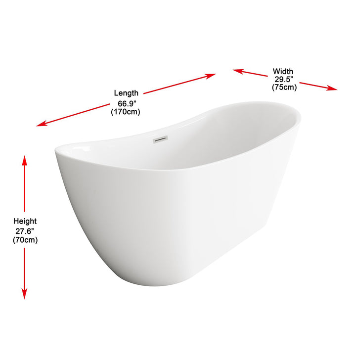 67 Inch Bathtub In Glossy White With Brushed Nickel Trim - View 5 - Joshua Marshal