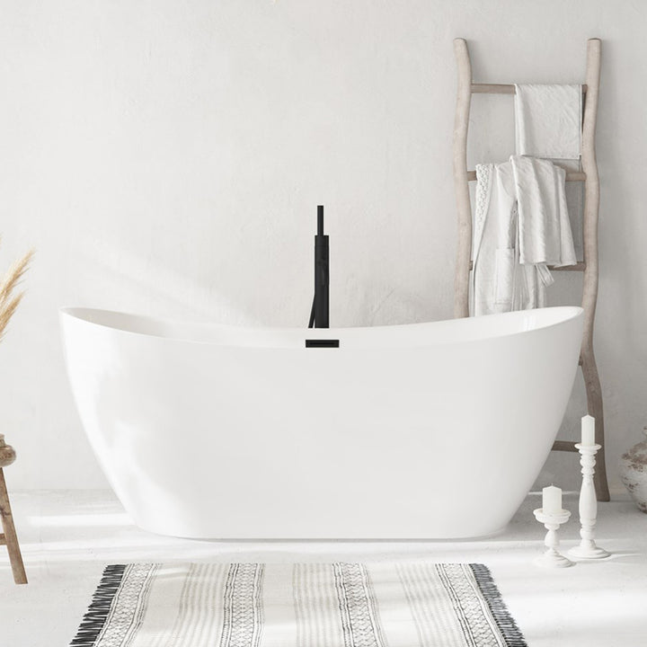 67 Inch Bathtub In Glossy White With Matte Black Trim Glossy White Finish - KITCHEN & BATH by Joshua Marshal