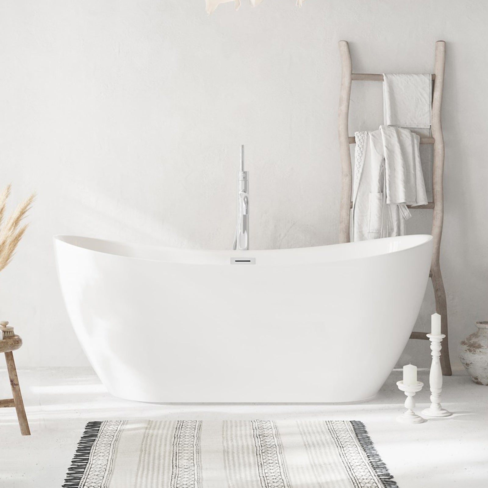 67 Inch Bathtub In Glossy White With Chrome Trim Glossy White Finish - KITCHEN & BATH by Joshua Marshal