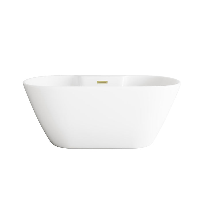 59 Inch Bathtub In Glossy White With Brushed Gold Trim - View 3 - Joshua Marshal