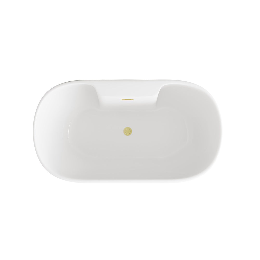 59 Inch Bathtub In Glossy White With Brushed Gold Trim - View 5 - Joshua Marshal