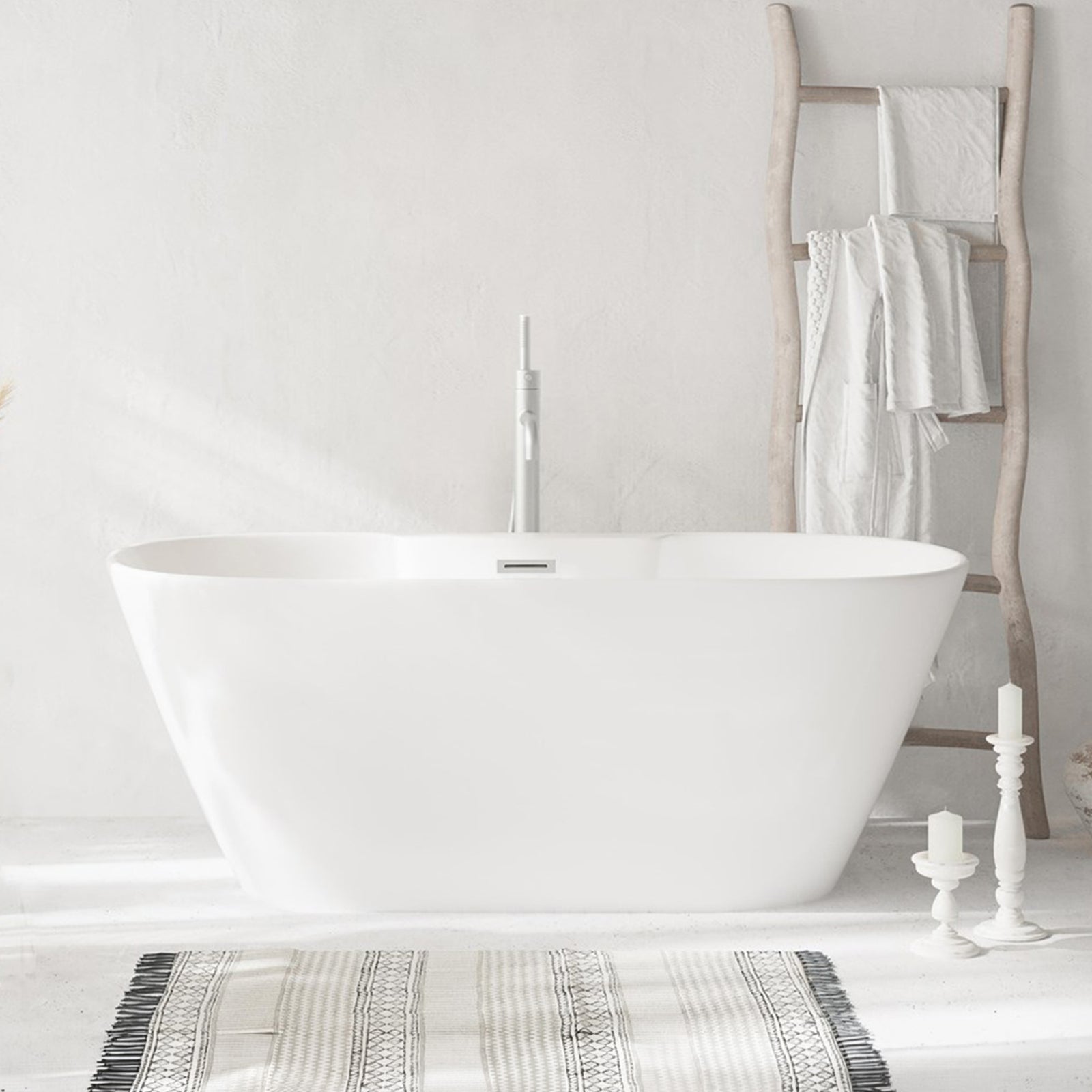 59 Inch Bathtub In Glossy White With Brushed Nickel Trim Glossy White Finish - KITCHEN & BATH by Joshua Marshal