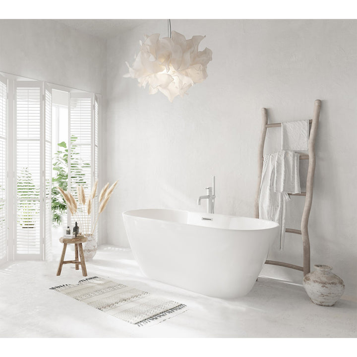 59 Inch Bathtub In Glossy White With Brushed Nickel Trim - View 2 - Joshua Marshal