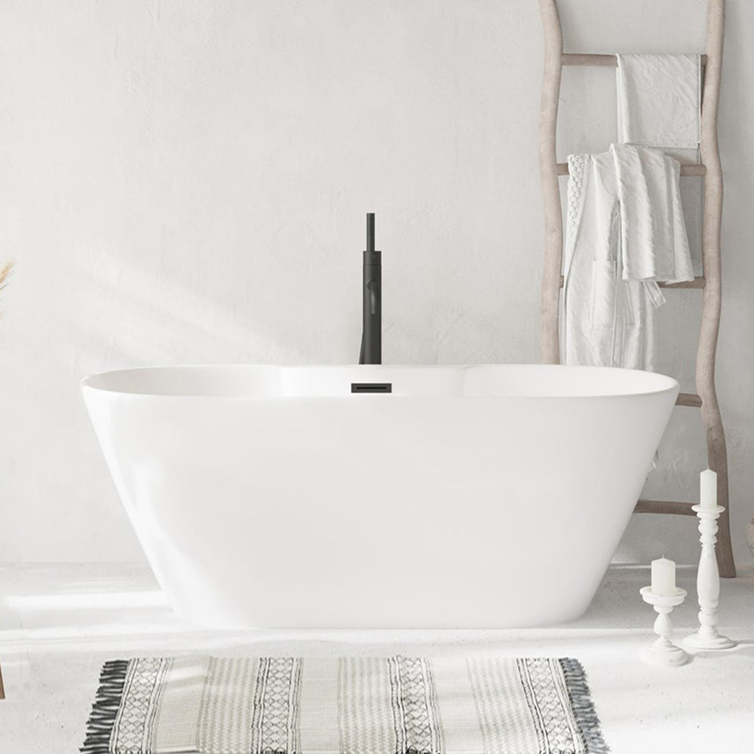 59 Inch Bathtub In Glossy White With Matte Black Trim Glossy White Finish - KITCHEN & BATH by Joshua Marshal
